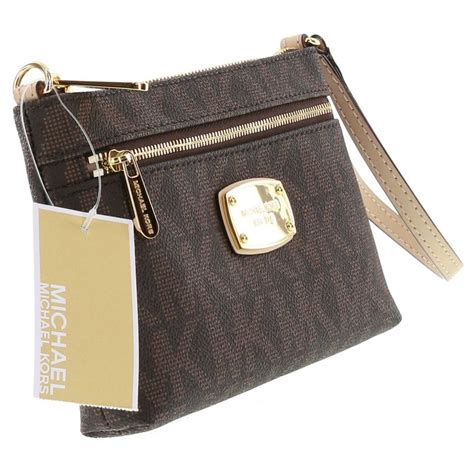 michael kors jet set signature large wristlet brown|mk double zip wristlet.